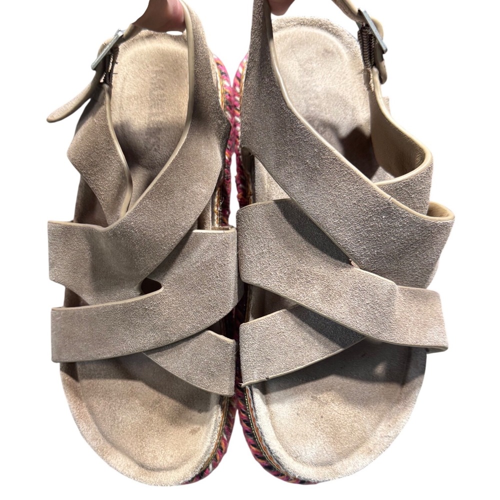 Muk Luks Women's Beach Bingo Platform Sandals 8.5 Boho Espadrille Tan Suede